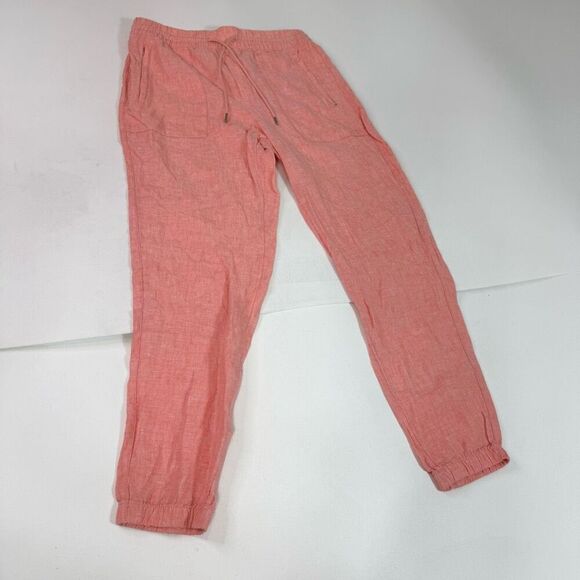 Athleta Pants Womens 8 Cabo Linen Jogger Orange Elastic Waist Pockets Pull On - Picture 1 of 11